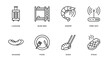 © IconArt - hotel outline icons set. thin line icons such as luggage, bunk bed, shrimp, free wifi, sausage, food, sushi, steak vector.
