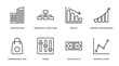 business outline icons set. thin line icons such as corporation, hierarchy structure, deficit, graphic progression, supermarket bag, tones, dollar bills, graphic chart vector.