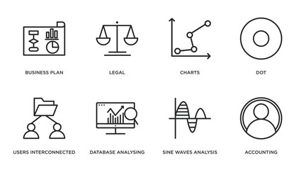Poster - business and analytics outline icons set. thin line icons such as business plan, legal, charts, dot,