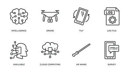 Poster - artificial intelligence outline icons set. thin line icons such as intelligence, drone, tilt, log fi
