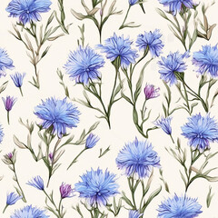  Beautiful cornflowers in vintage style with leaves close-up as a background.