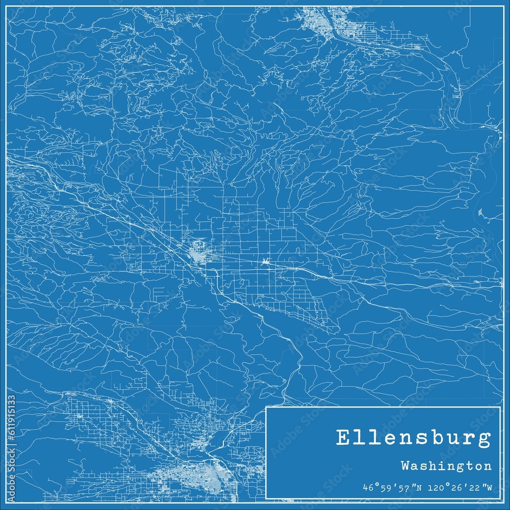 Blueprint US City Map Of Ellensburg Washington Stock 1000 F 611915133 