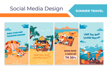 Wall Mural - Social media story design set with travel deal