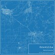 Blueprint US city map of Oroville, California.