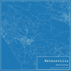 Sticker - Blueprint US city map of Watsonville, California.