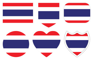 Wall Mural - Flag of Thailand in design shape set. Thai flag set.