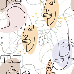 Wall Mural - Woman Face line. Abstract drawing seamless pattern