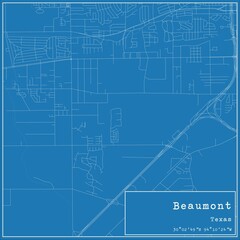  Blueprint US city map of Beaumont, Texas.