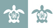 Logo vacaciones en Hawái. Silueta de flor de hibisco en tortuga marina