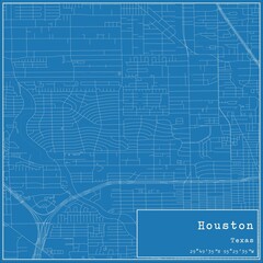  Blueprint US city map of Houston, Texas.