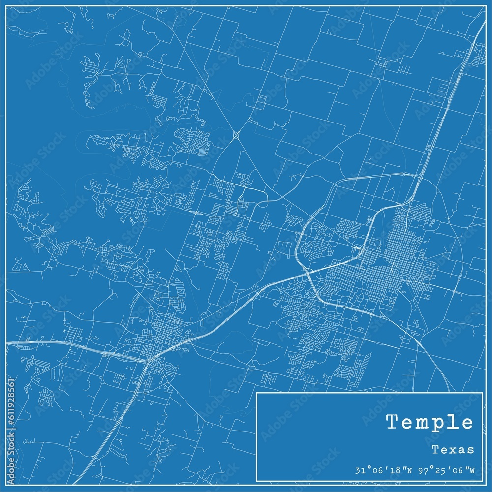 Blueprint US city map of Temple, Texas. Stock Photo | Adobe Stock