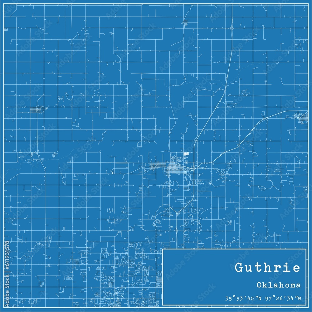 Blueprint US city map of Guthrie, Oklahoma. Stock Illustration | Adobe ...