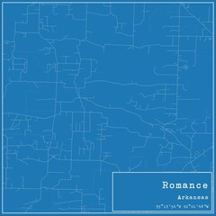 Blueprint US city map of Romance, Arkansas.