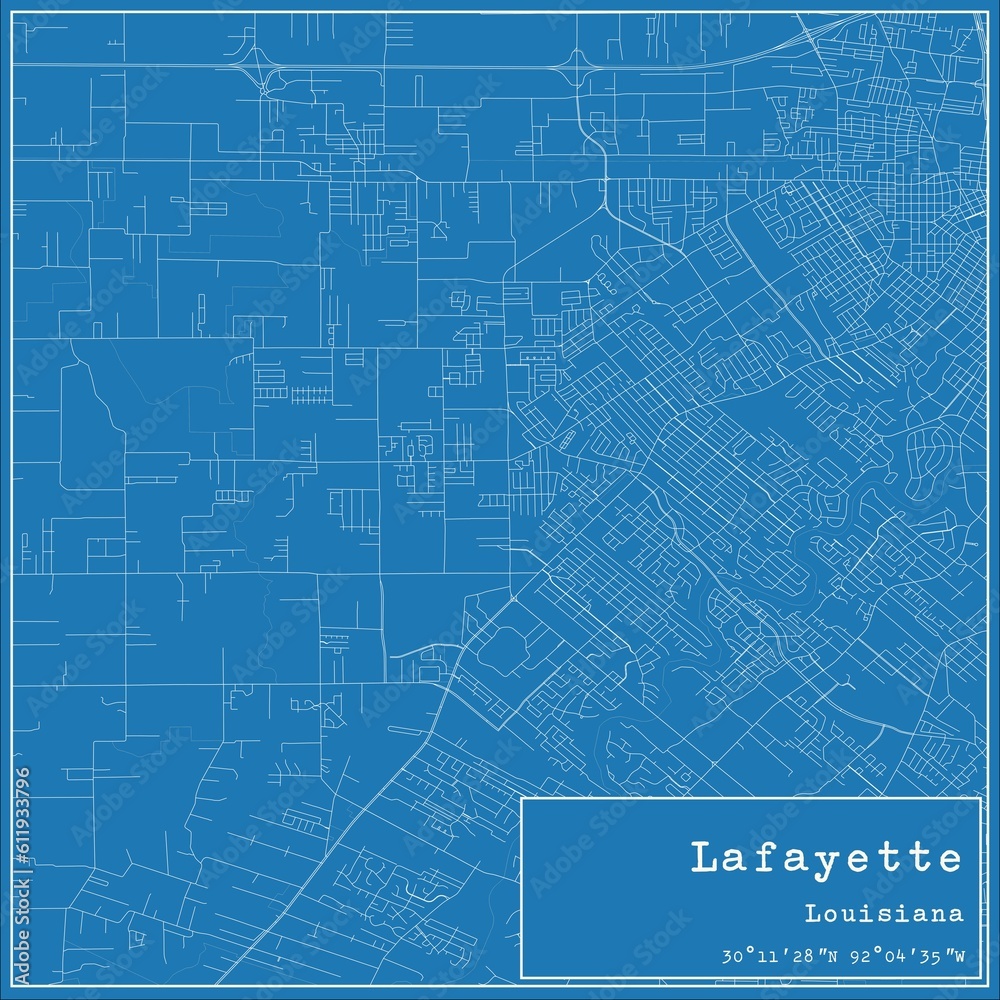 Blueprint US city map of Lafayette, Louisiana. Stock Photo | Adobe Stock