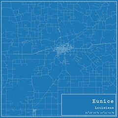Blueprint US city map of Eunice, Louisiana.