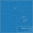 Blueprint US city map of Mound City, Kansas.