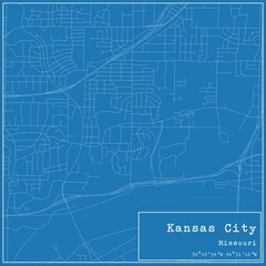  Blueprint US city map of Kansas City, Missouri.