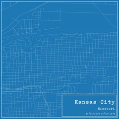  Blueprint US city map of Kansas City, Missouri.