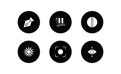 Poster - user interface filled icons set. user interface filled icons pack included delete anchor point, one hundred, information, image of a flower, auto focus, perspectives vector.