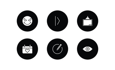 Poster - user interface filled icons set. user interface filled icons pack included evil smile, slide right, blackboard with, heart on calendar, editor, visual vector.