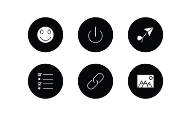 Poster - user interface filled icons set. user interface filled icons pack included smile smile, turn off, paper plane flying, test quiz, images interface, image with mountains vector.