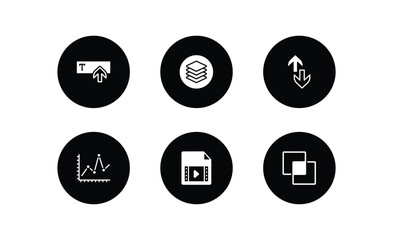 Poster - user interface filled icons set. user interface filled icons pack included text in, layer button, up and down arrow, line dot chart, video file, intersect vector.
