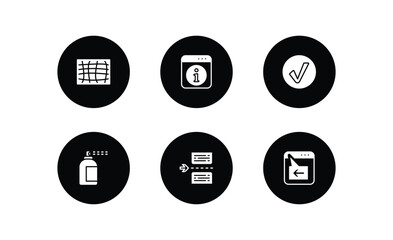 Poster - user interface filled icons set. user interface filled icons pack included mesh, information button, round done button, spray paint, page break, window back button vector.