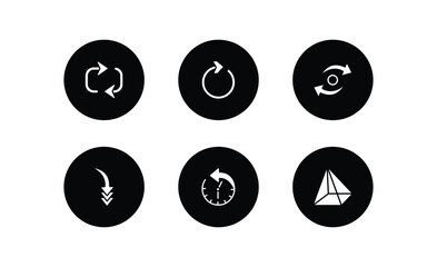 Poster - user interface filled icons set. user interface filled icons pack included looping arrows, clockwise drawn arrow, data looping interface, curved downward arrow, circular arrow clock, triangular
