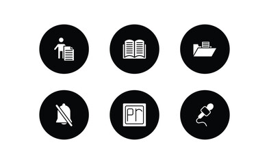 Poster - user interface filled icons set. user interface filled icons pack included man certificate, book opened at center, data folder, disable alarm, premier, mic interface vector.