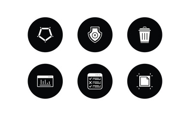 Poster - user interface filled icons set. user interface filled icons pack included pentagonal chart, no protection, trash bin, window graphic, task list, artboard vector.
