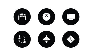 Poster - user interface filled icons set. user interface filled icons pack included bridge, upload button, display, exchange personel, navigation arrows, left reverse curve vector.