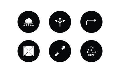 Poster - user interface filled icons set. user interface filled icons pack included cloud with connection, crossroad, turn right arrow, expand button, scale arrows, 4 ldpe vector.