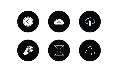 Poster - user interface filled icons set. user interface filled icons pack included round left button, download data, cloud upload, press play button, corner widget, recycable vector.