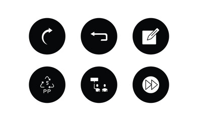 Poster - user interface filled icons set. user interface filled icons pack included right curve arrow, return left arrow, make, 5 pp, industrial action, forward button vector.