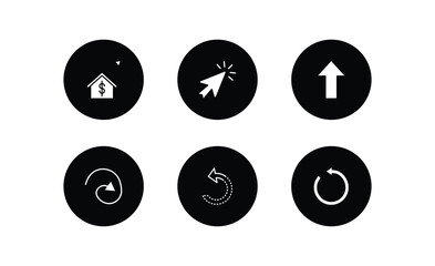 Poster - user interface filled icons set. user interface filled icons pack included house value, mouse arrow, pointing up arrow, curve line, refresh left arrow, restart vector.