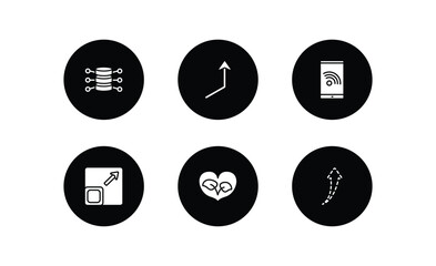 Poster - user interface filled icons set. user interface filled icons pack included data analytics cylinder, right up arrow, stream, size, ecologic heart, up broken line arrow vector.
