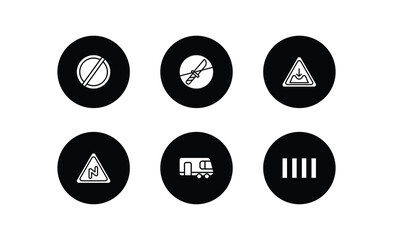 Poster - traffic signs filled icons set. traffic signs filled icons pack included forbidden, no weapons, pothole, right reverse bend, caravan, crossing vector.