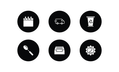 Poster - tools and utensils filled icons set. tools and utensils filled icons pack included calendar page, postage, recycling bin, large spoon, tray for papers, second vector.