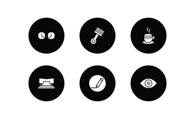 Poster - tools and utensils filled icons set. tools and utensils filled icons pack included clocks, piston on, cup of hot coffee, hole puncher, edit tools, optical vector.