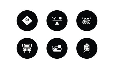 Poster - transport filled icons set. transport filled icons pack included slippy road, stability, ferry, prison bus, fishing boat, tram stop vector.