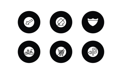 Poster - traffic signs filled icons set. traffic signs filled icons pack included keep left, no gambling, highway, cycle lane, no shopping cart, degree curve road vector.