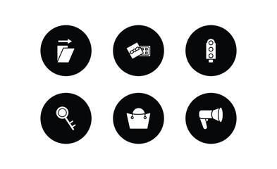 Poster - tools and utensils filled icons set. tools and utensils filled icons pack included shear, chote box, semaphore light, tiny key, bag with big handle, megaphone side view vector.