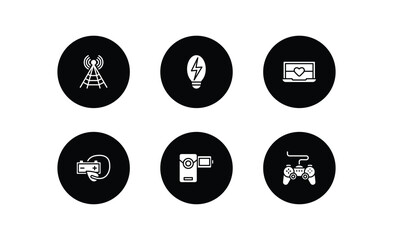 Poster - technology filled icons set. technology filled icons pack included media, electric, laptop with a heart, natural resources, little camcorder, gamepad with cable vector.