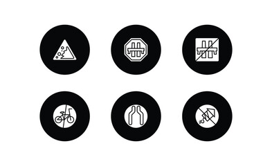 Poster - traffic signs filled icons set. traffic signs filled icons pack included falling rocks, motorway, end motorway, no bicycle, narrow road, no fireworks vector.