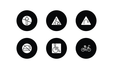 Poster - traffic signs filled icons set. traffic signs filled icons pack included no straight, road work, left hair pin, no rodents, handicap, bicycle vector.