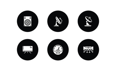 Poster - technology filled icons set. technology filled icons pack included ventilating fan, dish, reciever, screen blank, vehicle speedometer, air direction vector.