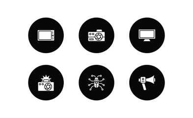 Poster - technology filled icons set. technology filled icons pack included horizontal tablet, photograph camera, lcd screen, camera flash, robot insect, modern horn vector.