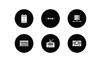 Poster - technology filled icons set. technology filled icons pack included baterry, resistor, file storage, spreadsheet, radio with antenna, caste tape vector.