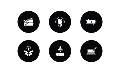 Poster - startup stategy and filled icons set. startup stategy and filled icons pack included gift voucher, idea, jigsaw, new product, startup, web de vector.