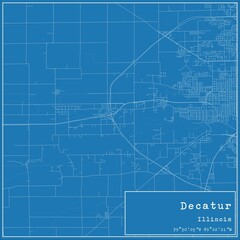  Blueprint US city map of Decatur, Illinois.